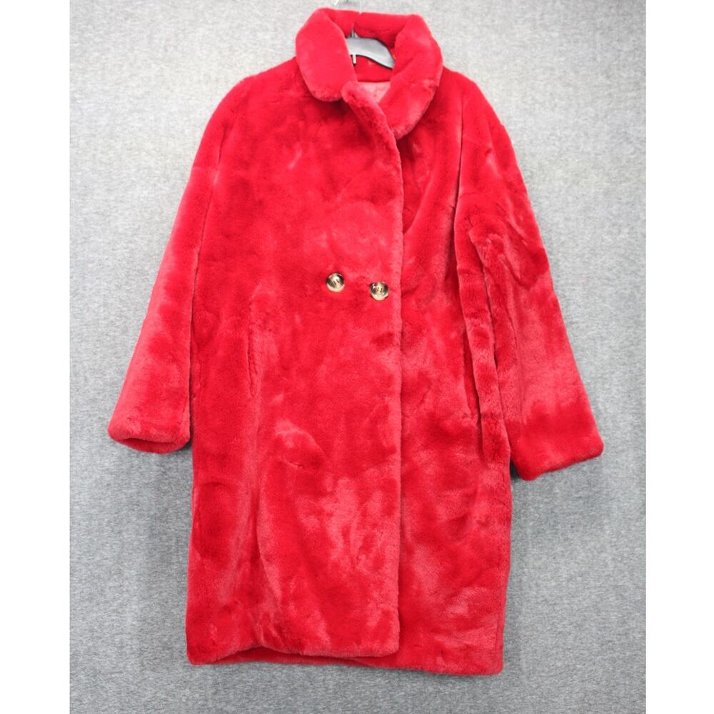 Cliche Women's Faux Fur Coat Long Size Large Red Oversized